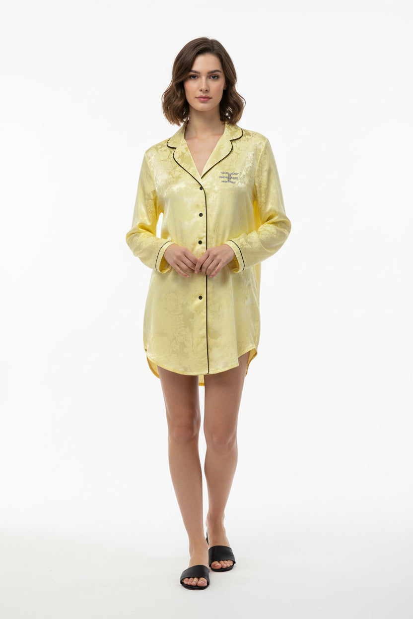 Champagne Yellow Silky Satin Sleep Shirt