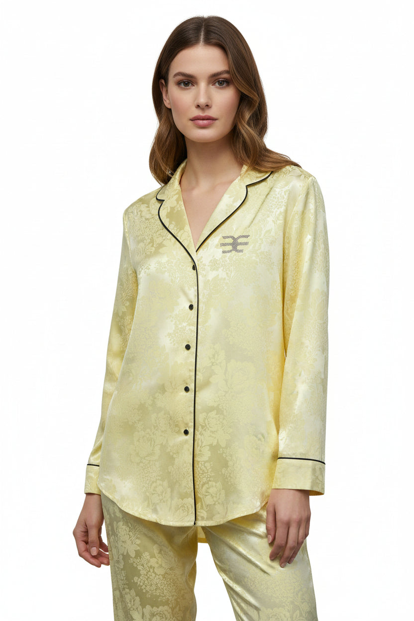 Silk-Touch Satin Pyjama – Champagne Yellow Brutality London