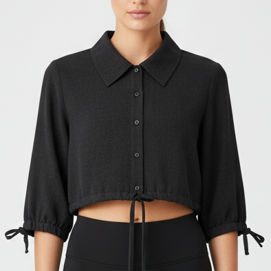 Luxe Tie-Front Cropped Shirt –  Black