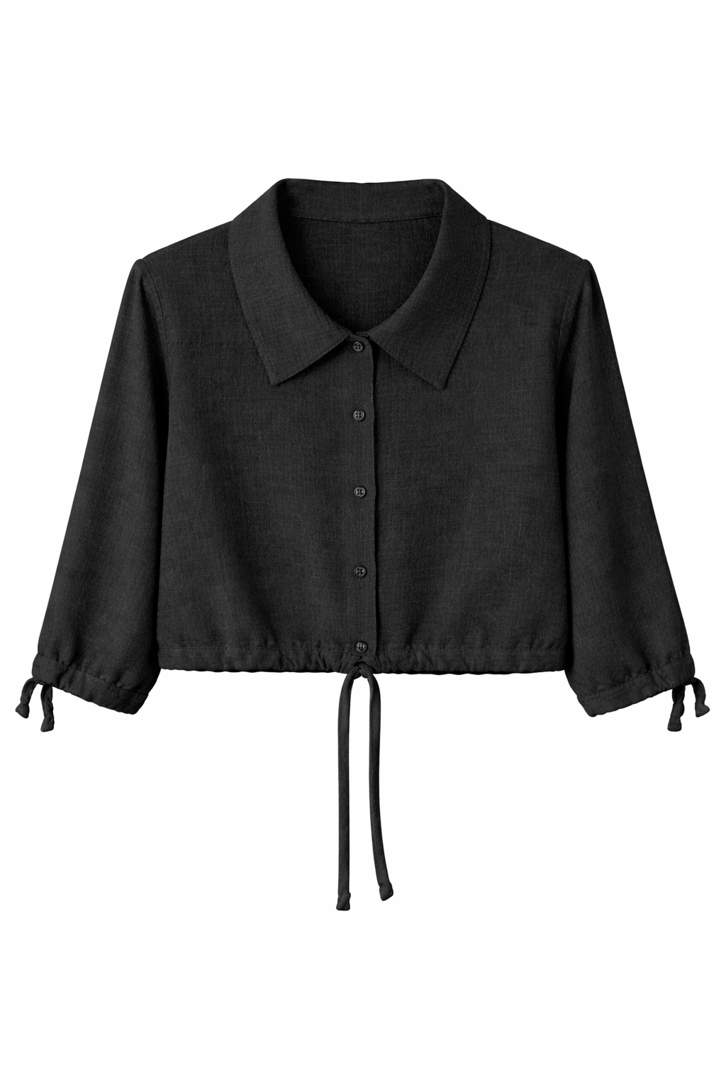 Luxe Tie-Front Cropped Shirt –  Black