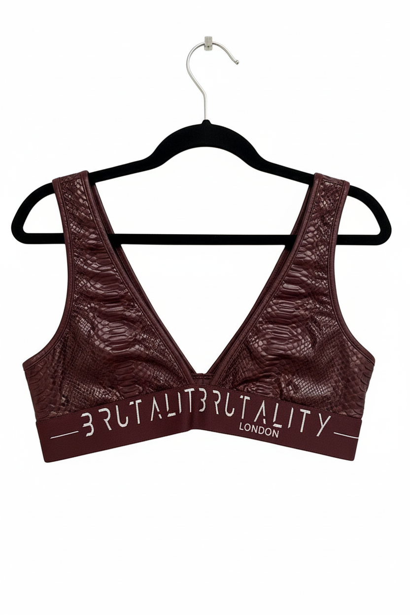 Deep V Snakeskin Burgundy Sports Bra – Brutality London