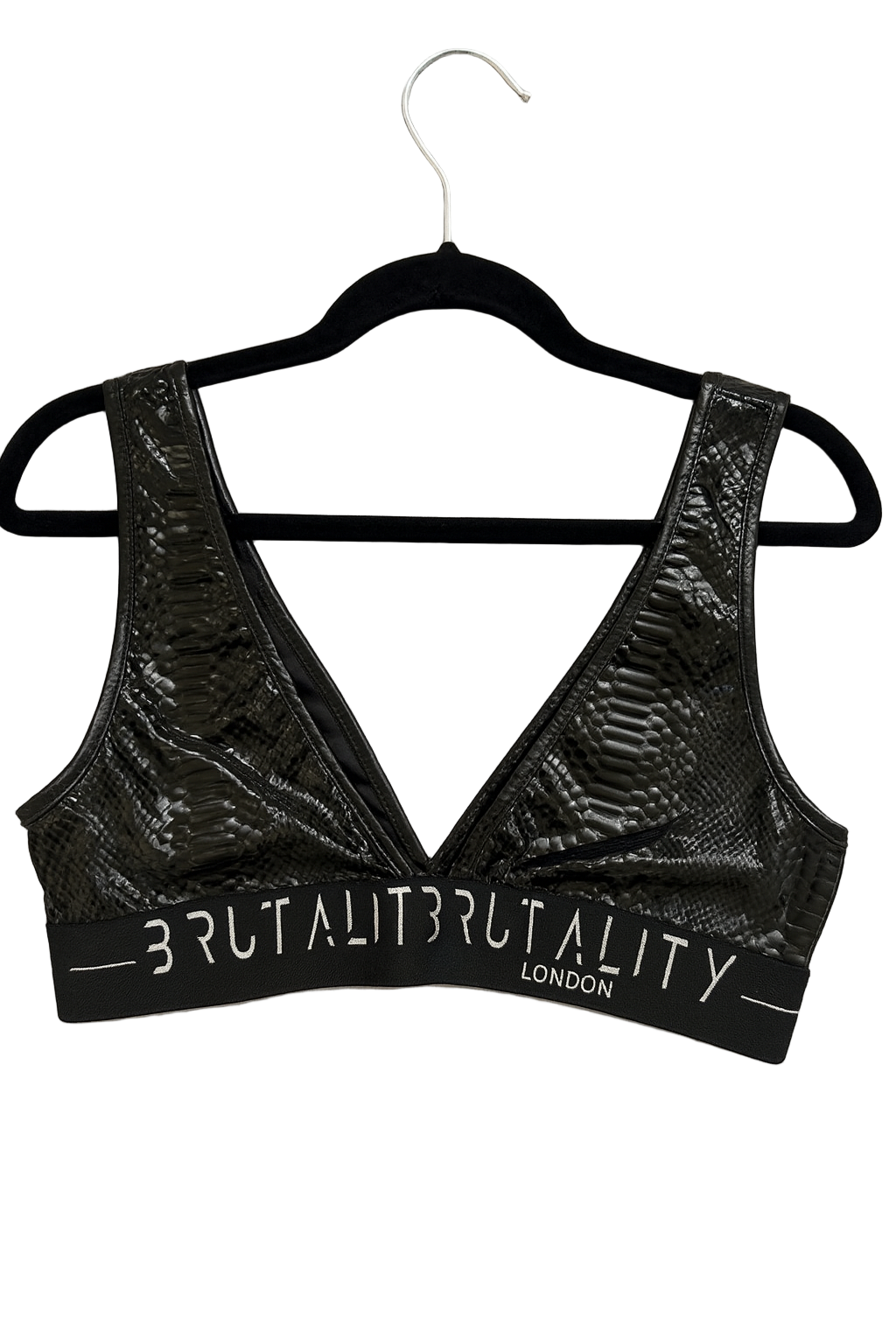V Neck Black Snakeskin Sports Bra - Brutality London