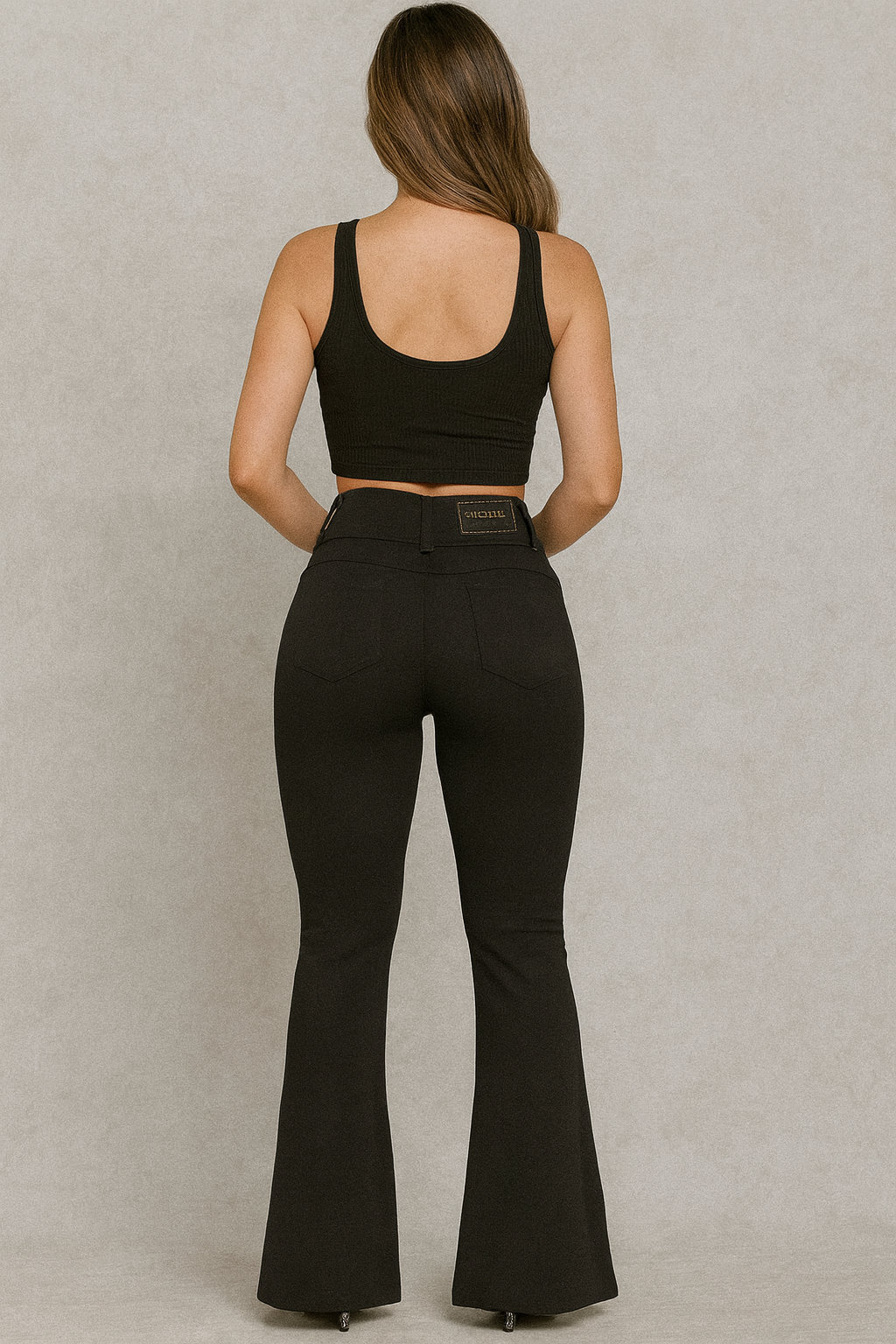 High-Waisted Jet Black Stretch Flare Jeans – Brutality London