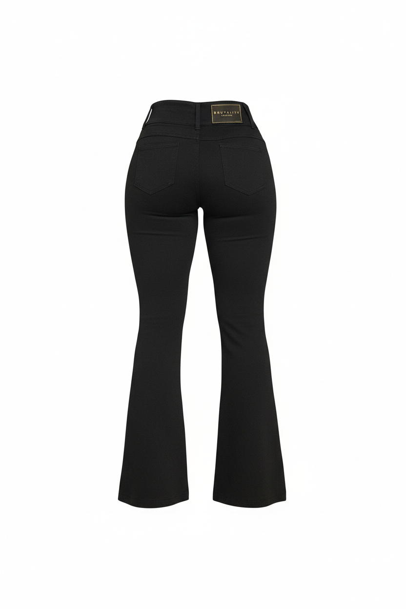 High-Waisted Jet Black Stretch Flare Jeans – Brutality London