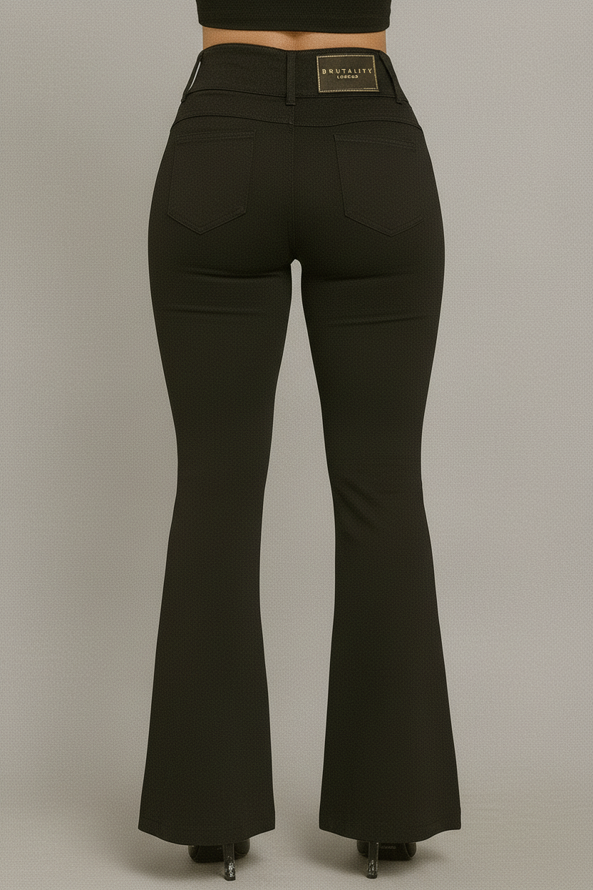High-Waisted Jet Black Stretch Flare Jeans – Brutality London