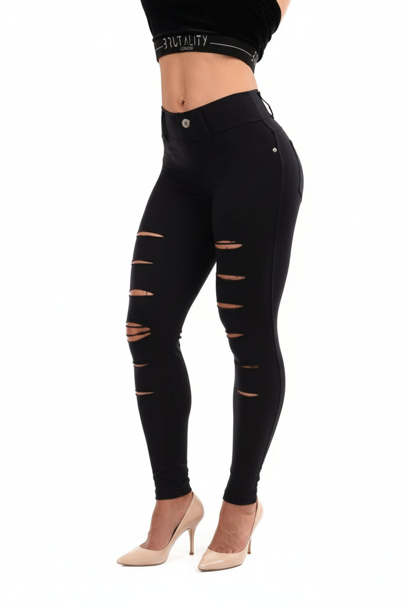 Black Sculpting Stretch Jeans with Ripped Front – Brutality London