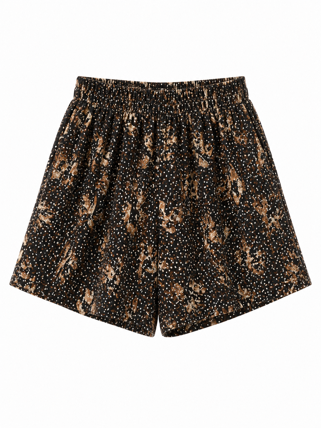 Luxe Flow High-Waist Shorts – Espresso Feather Print