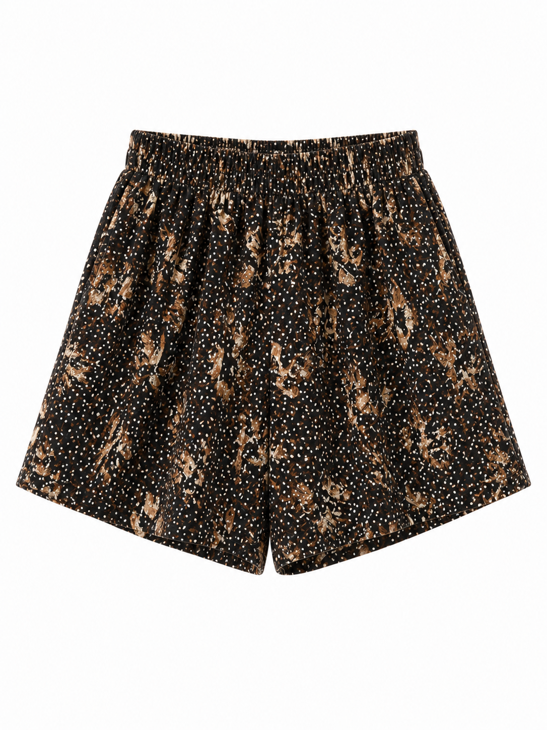 Luxe Flow High-Waist Shorts – Espresso Feather Print