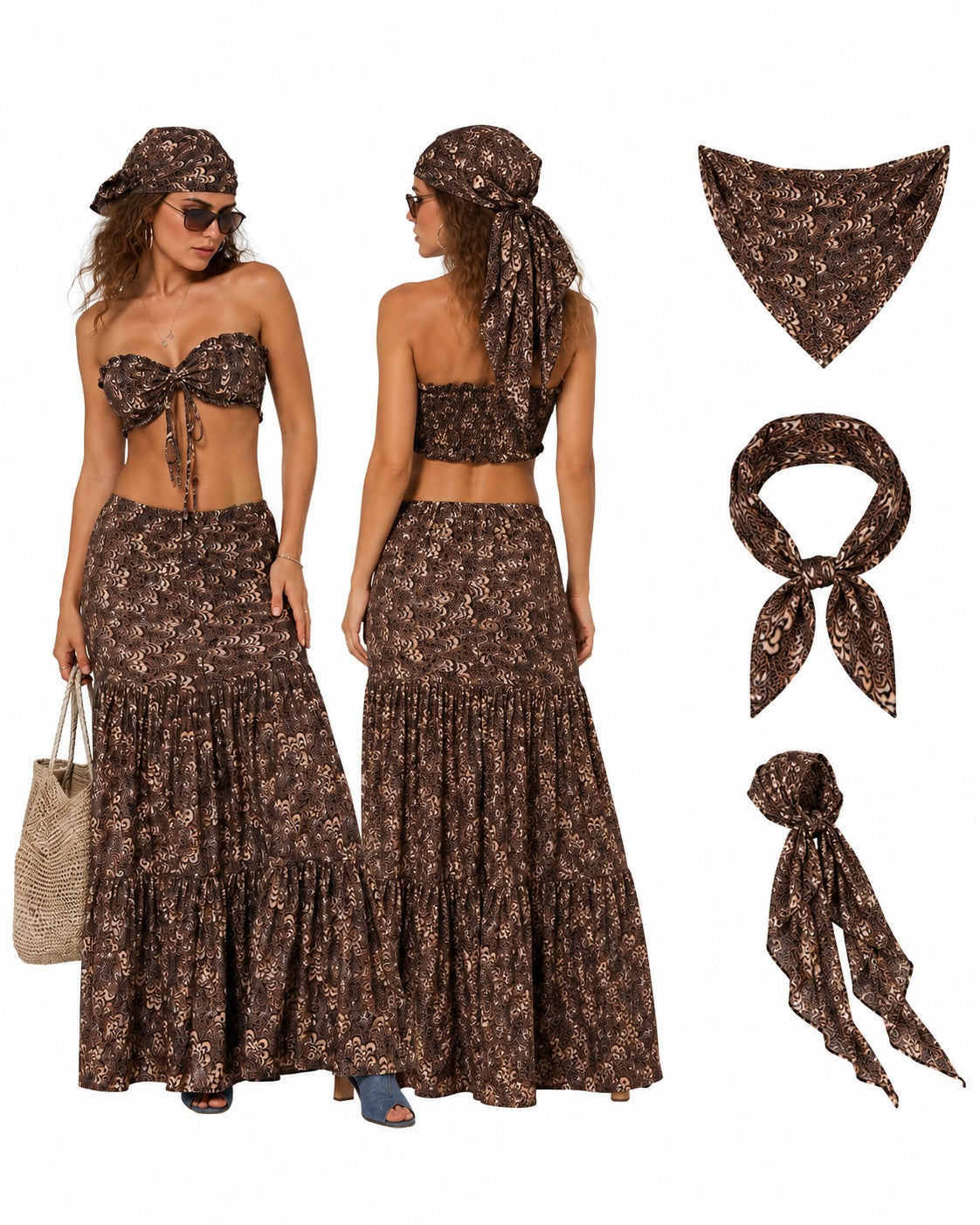 Desert Muse Two-Piece Maxi Set – Mocha Print