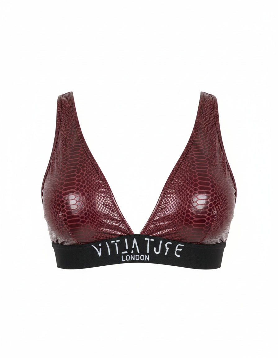 Deep V Snakeskin Burgundy Sports Bra – Brutality London