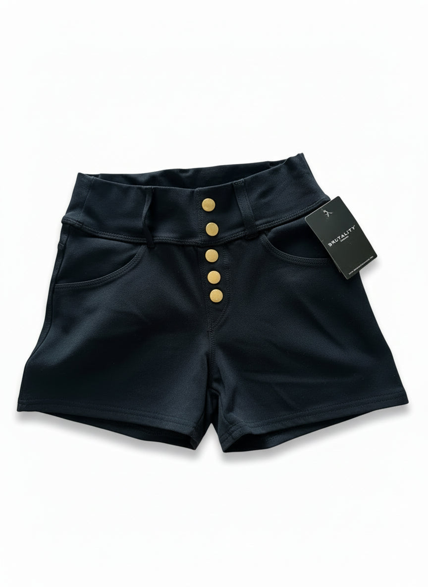 High-Waisted Stretch Denim Shorts Black - Brutality London
