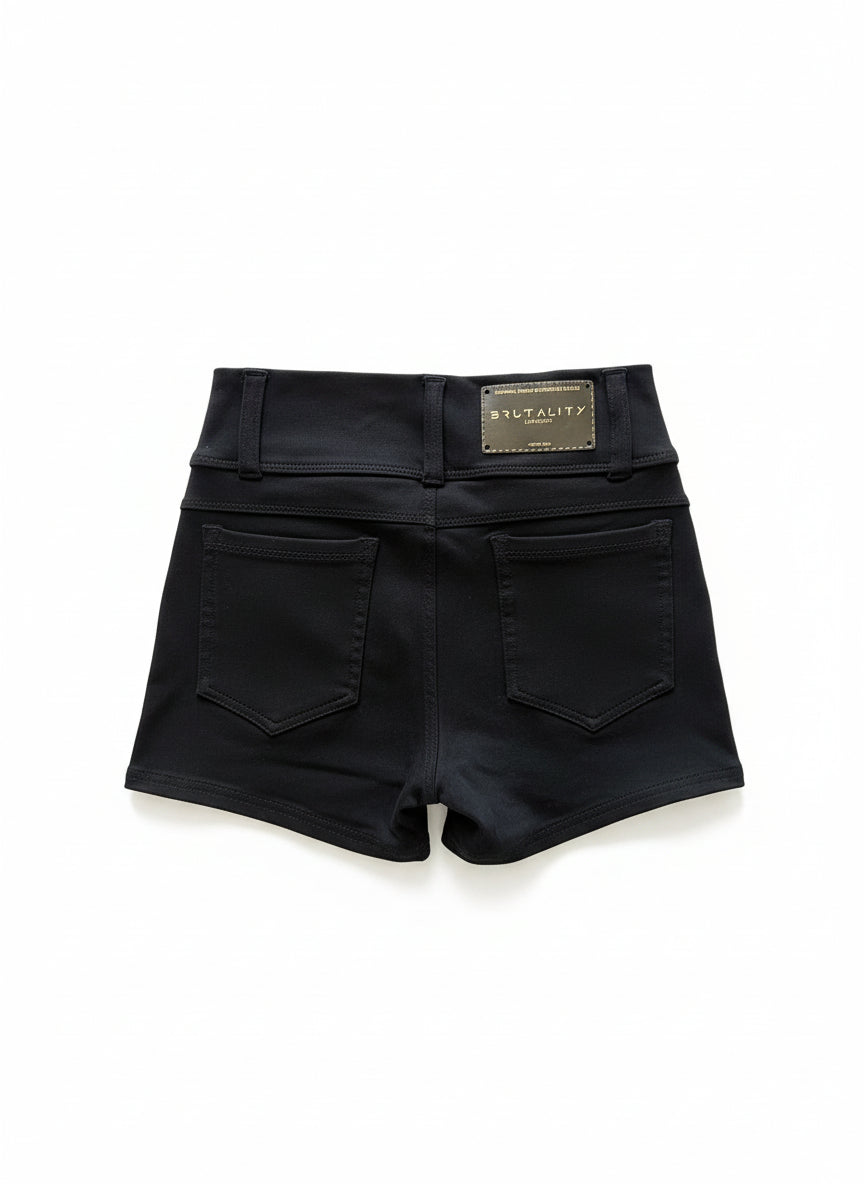High-Waisted Stretch Denim Shorts Black - Brutality London