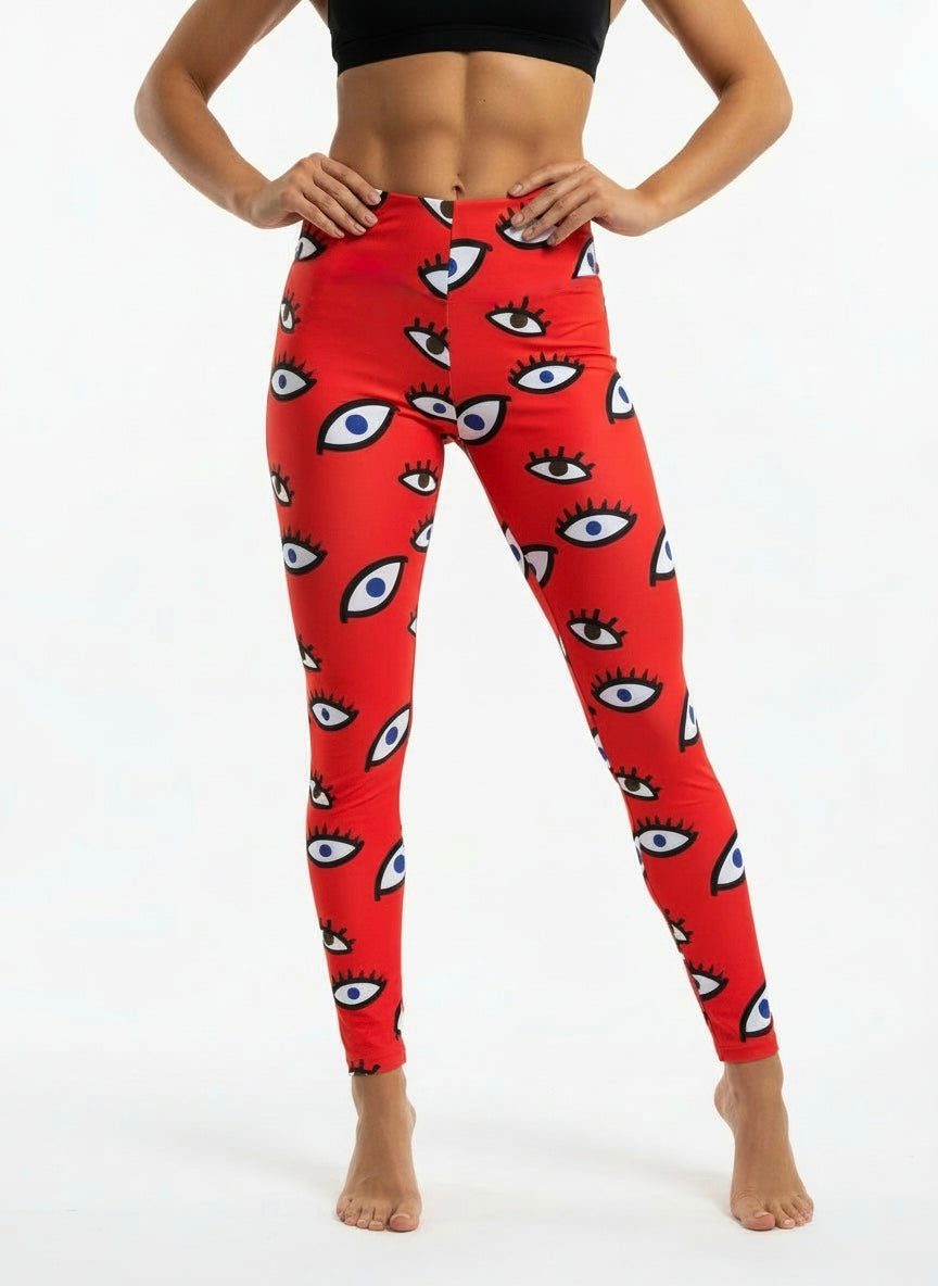 Evil Eye High-Waist Statement Leggings – Red Power Print