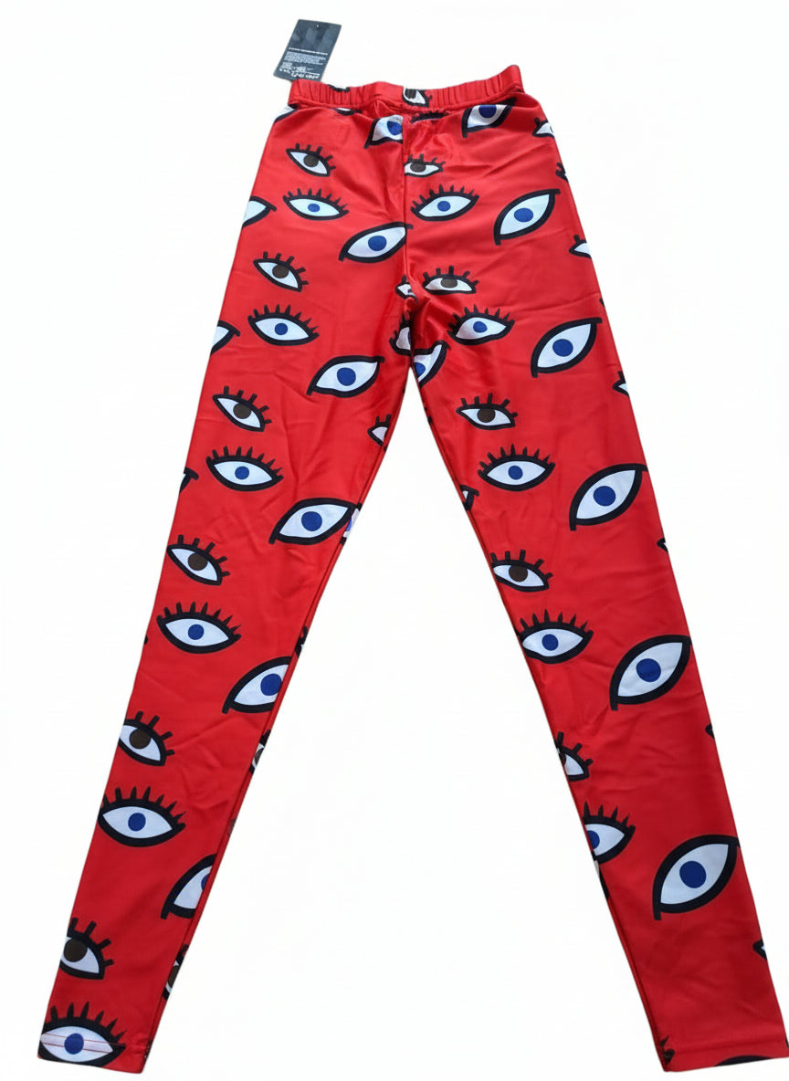 Evil Eye High-Waist Statement Leggings – Red Power Print