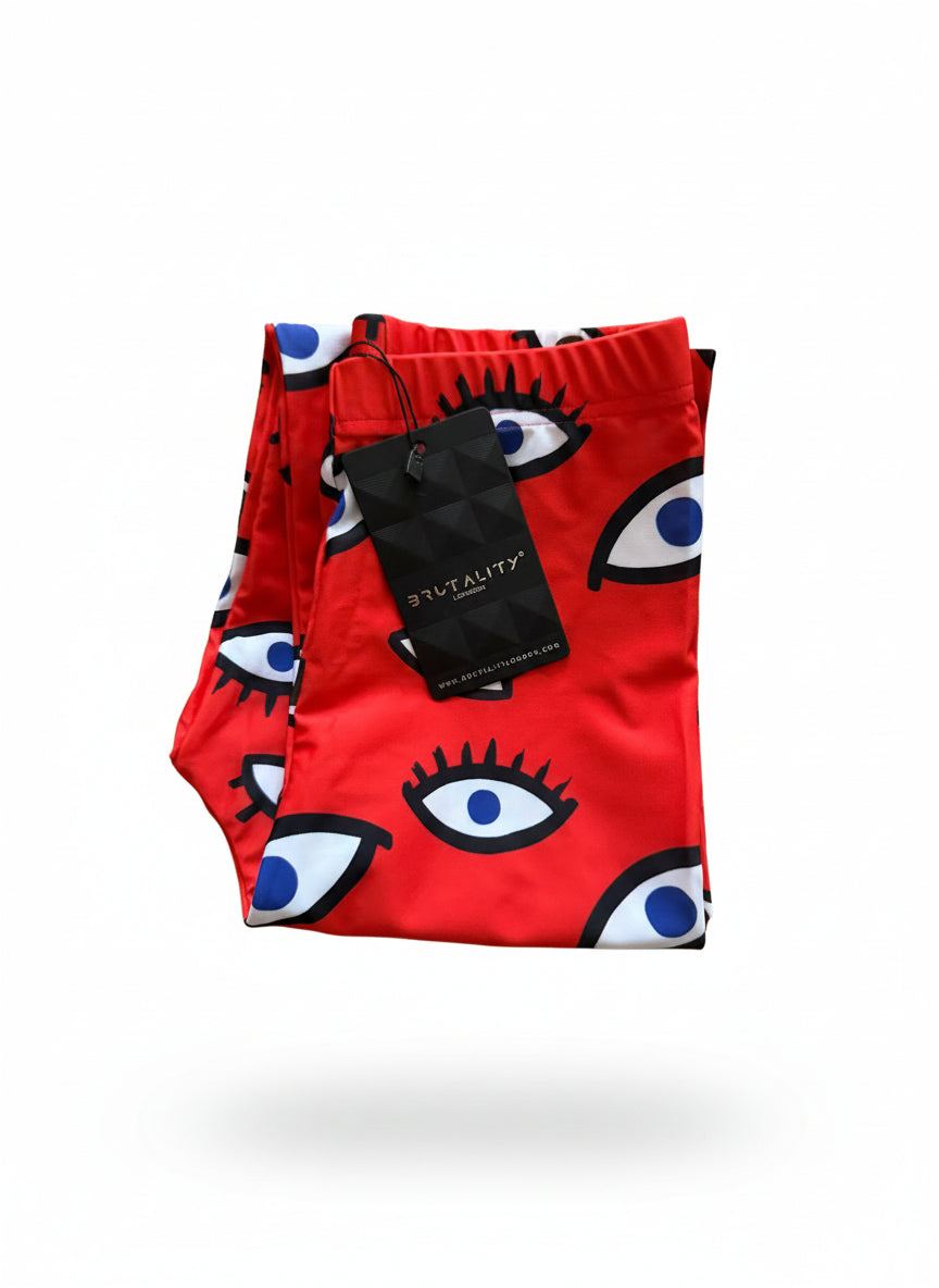 Evil Eye High-Waist Statement Leggings – Red Power Print