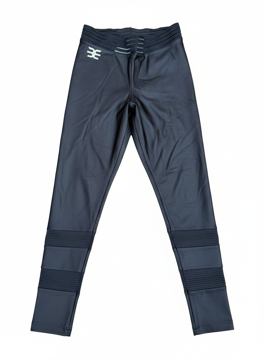 Black Shiny Performance Leggings – High-Waist Sculpt Fit with Reflective Logo