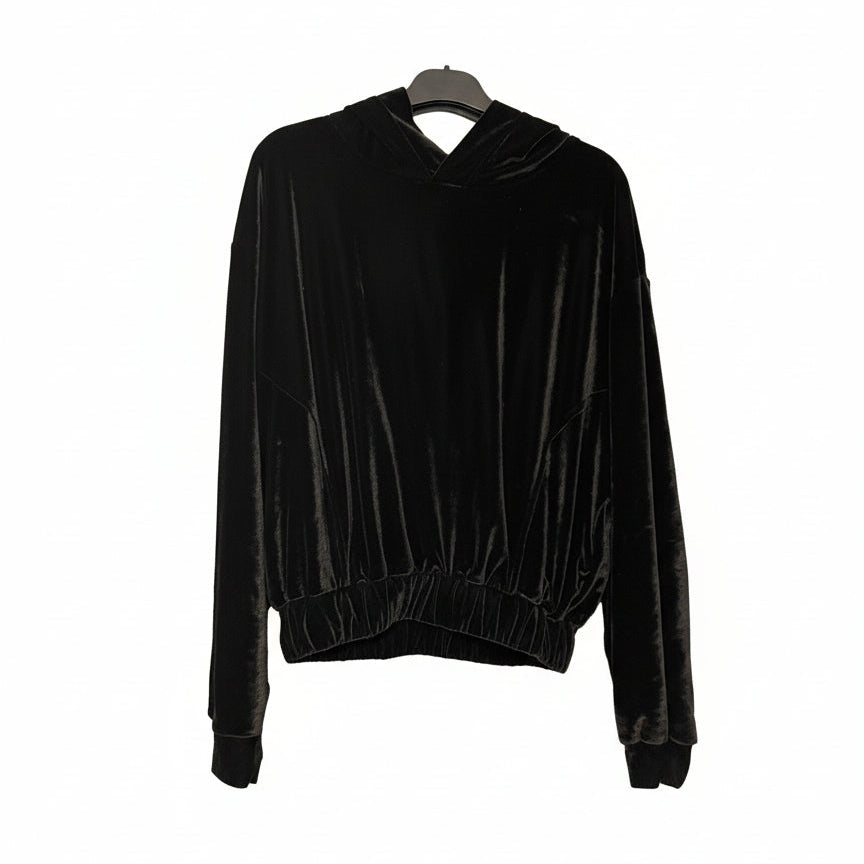 Brutality London Luxe Black Velvet Cropped Hoodie – Crystal Logo Edition