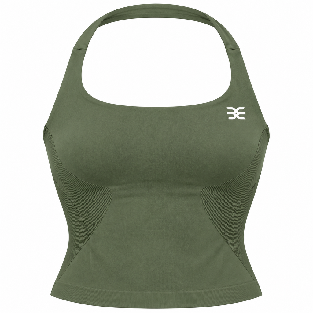 Brutality London Olive Green Halter Performance Top