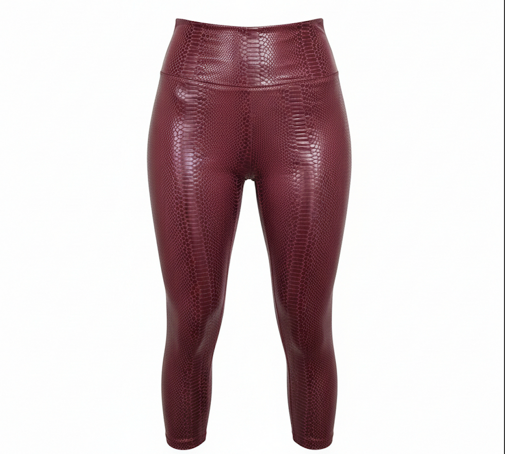 High-Waisted Burgundy Snakeskin Leggings product - Brutality London