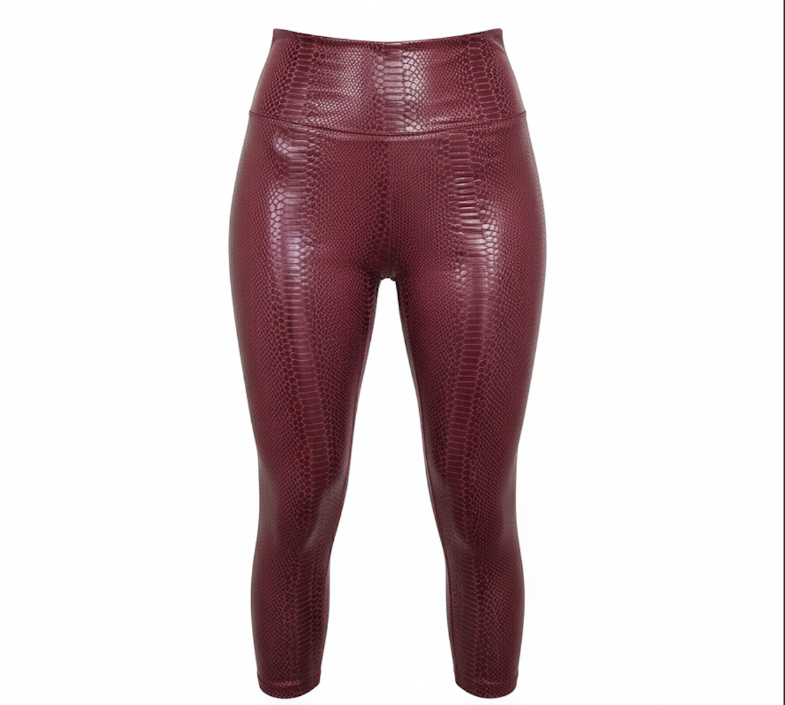 High-Waisted Burgundy Snakeskin Leggings product - Brutality London