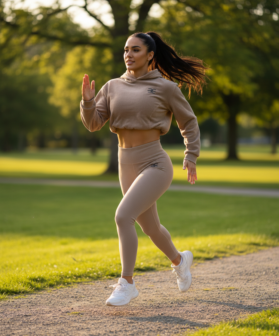 Luxury Ribbed Cropped Hoodie with Black Crystal Logo – Nude Beige