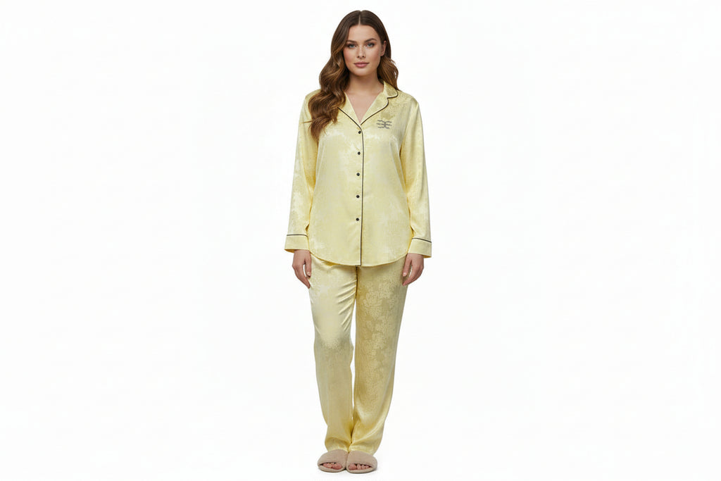 Silk-Touch Satin Pyjama – Champagne Yellow Brutality London