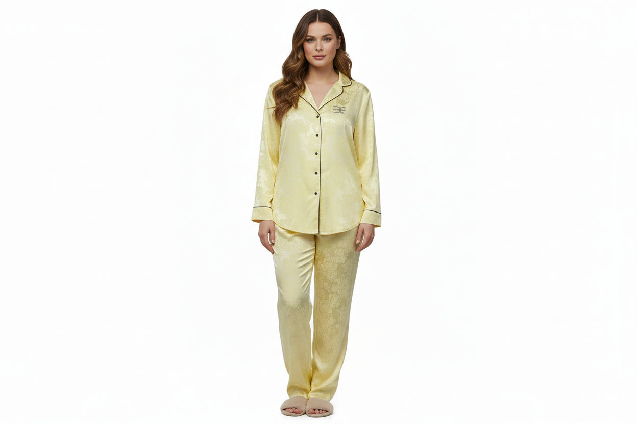 Silk-Touch Satin Pyjama – Champagne Yellow Brutality London