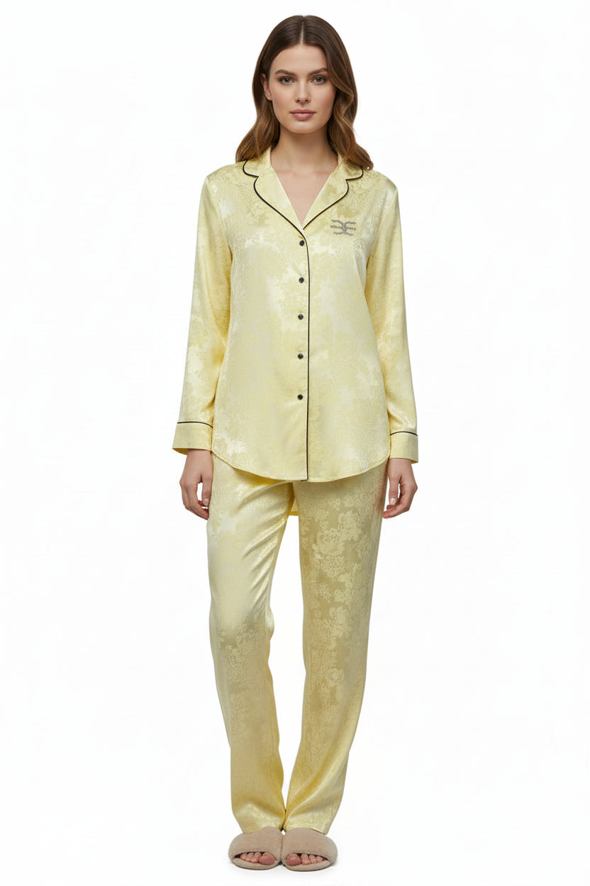 Silk-Touch Satin Pyjama – Champagne Yellow Brutality London
