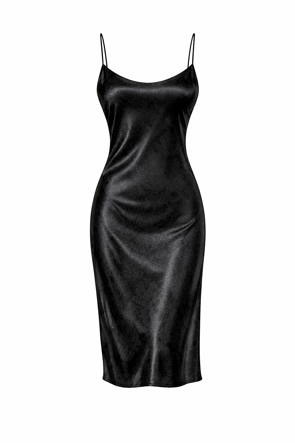 Silky Satin Black Slip Dress – 7/8 Length