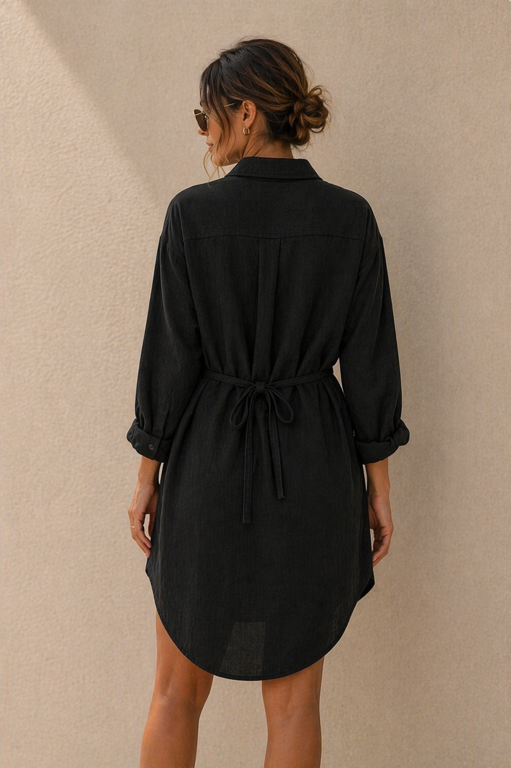 Brutality™ Luxe Linen Shirt Dress – Black