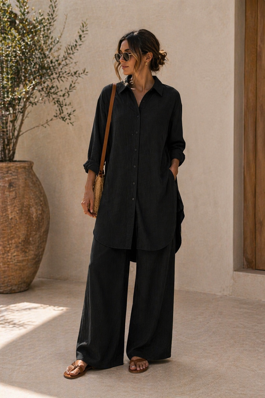 Brutality Luxe Linen Shirt Dress – Black XS