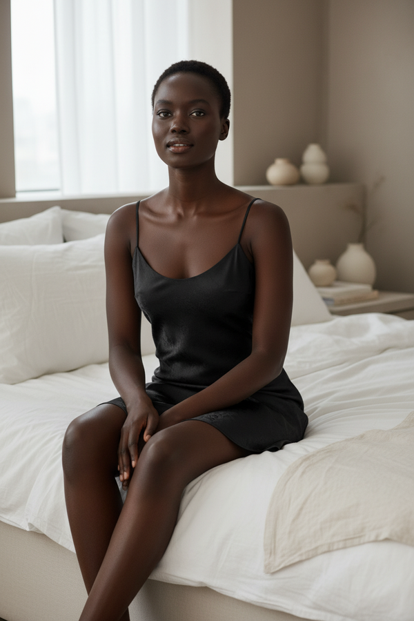 Silky Satin Black Slip Dress – Short