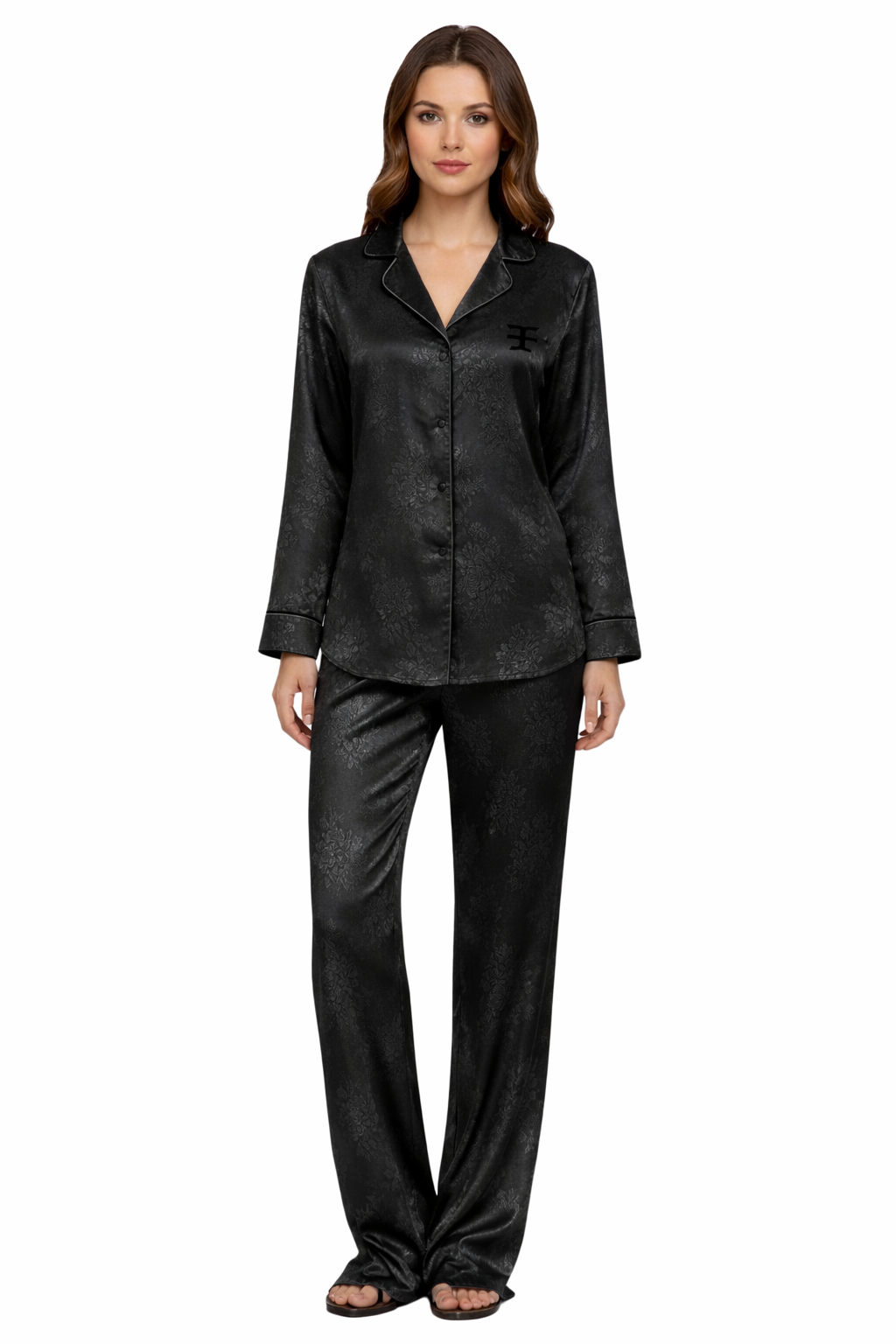 Unisex Silky Satin Pyjama Set – Noir Jacquard Brutality London