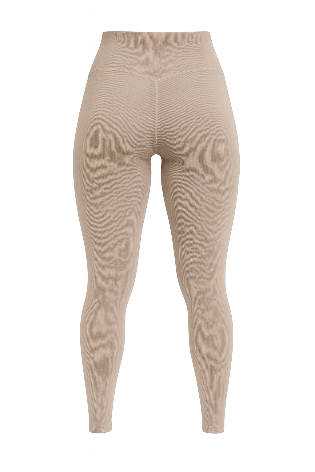 Luxury Ribbed High-Waist Leggings with Black Crystal Logo – Nude Beige