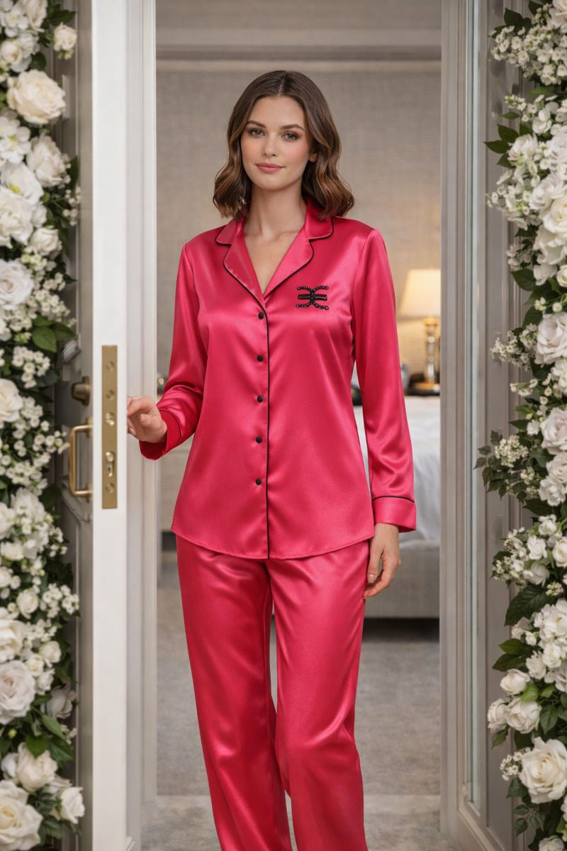 Silk Satin Pyjama Set – Rose Pink Brutality London