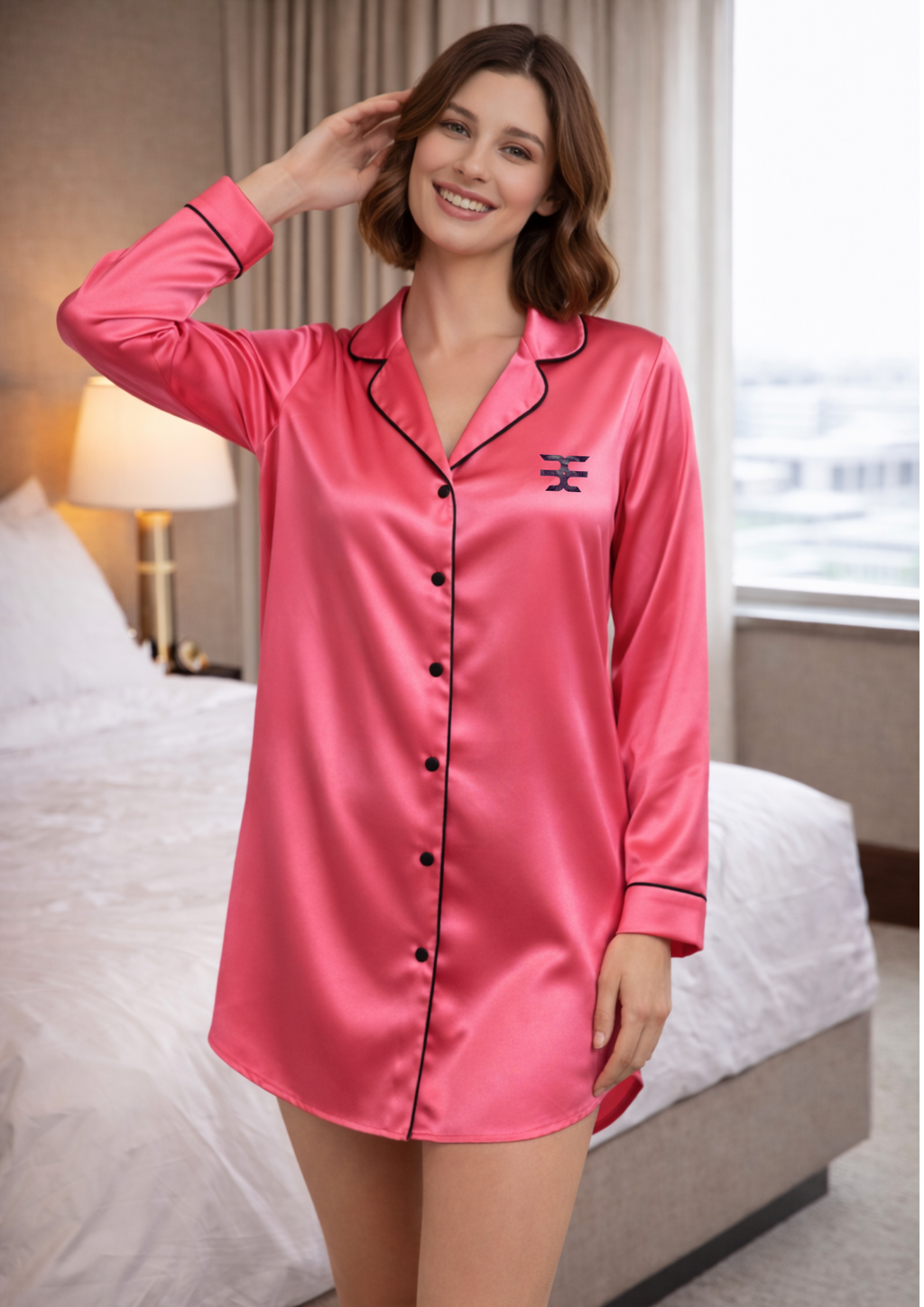 Silky Satin Nightshirt – Pink Unisex Luxury Sleepwear Brutality London Signature