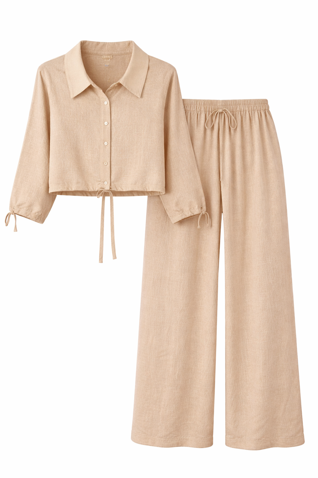 Luxe Tie-Front Cropped Shirt –  Soft Sand Beige