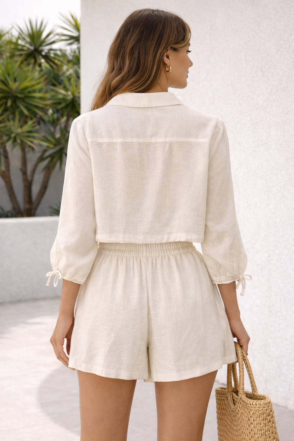 Luxe Tie-Front Cropped Shirt – Cream