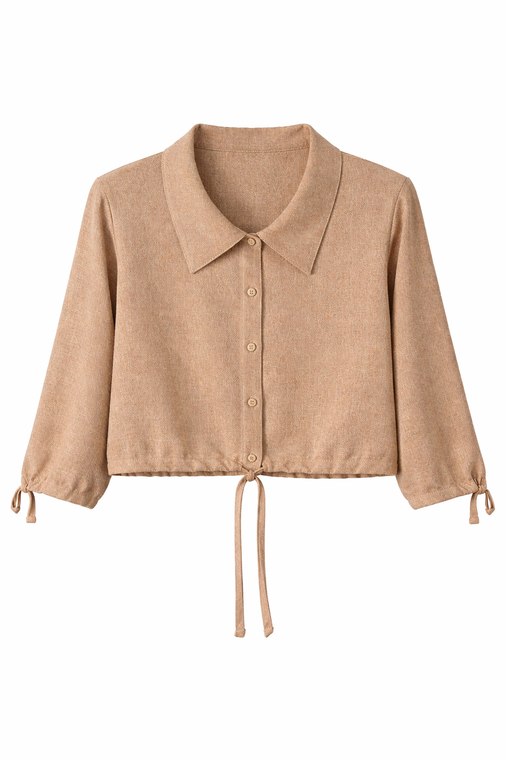 Luxe Tie-Front Cropped Shirt –  Golden Sand Beige