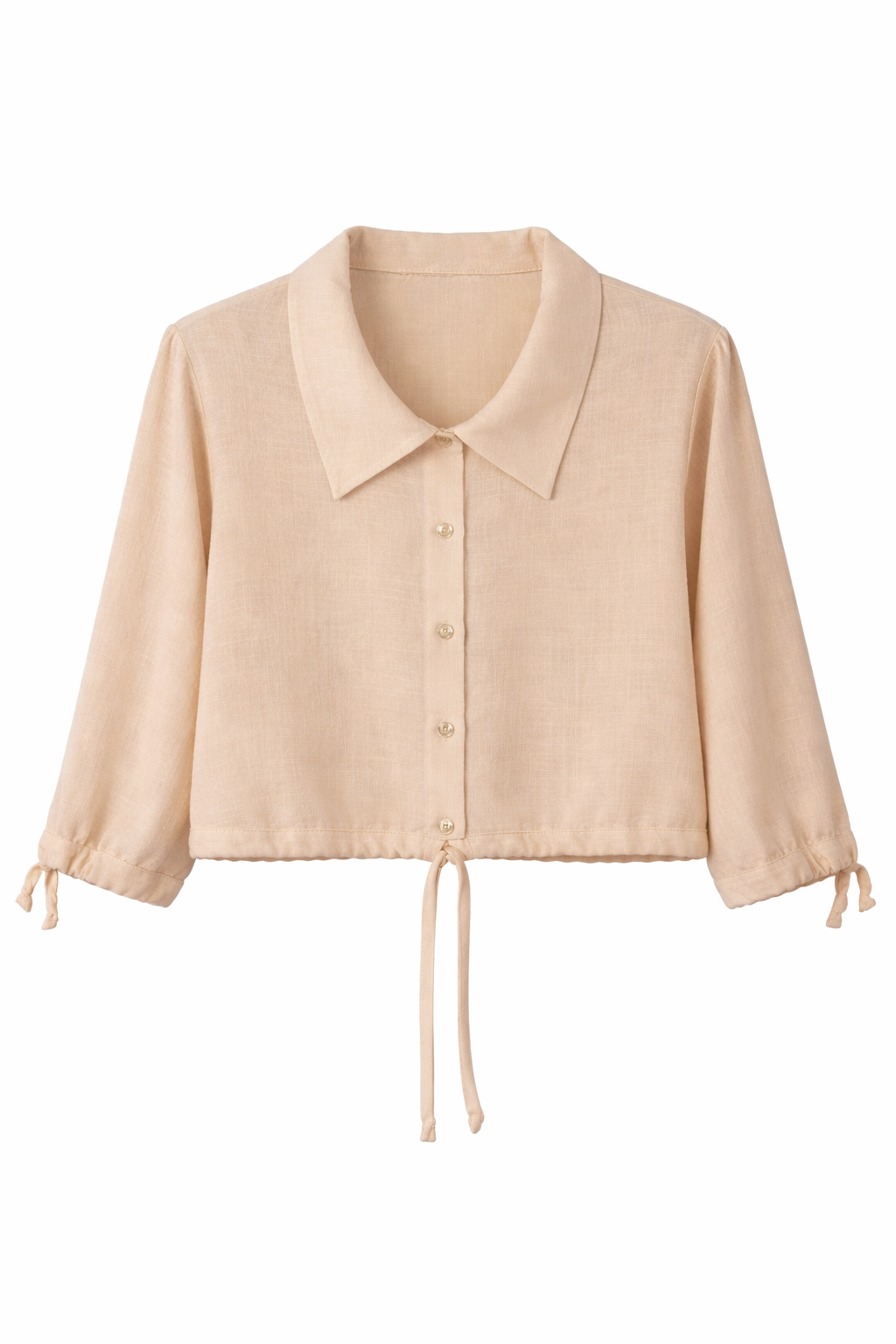 Luxe Tie-Front Cropped Shirt –  Soft Sand Beige