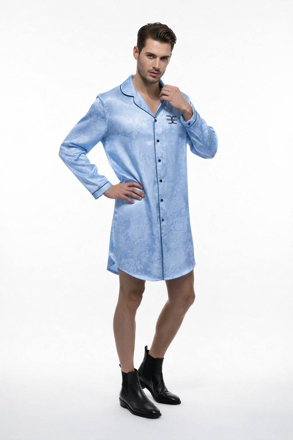 Sky Blue Silky Satin Sleep Shirt – Unisex