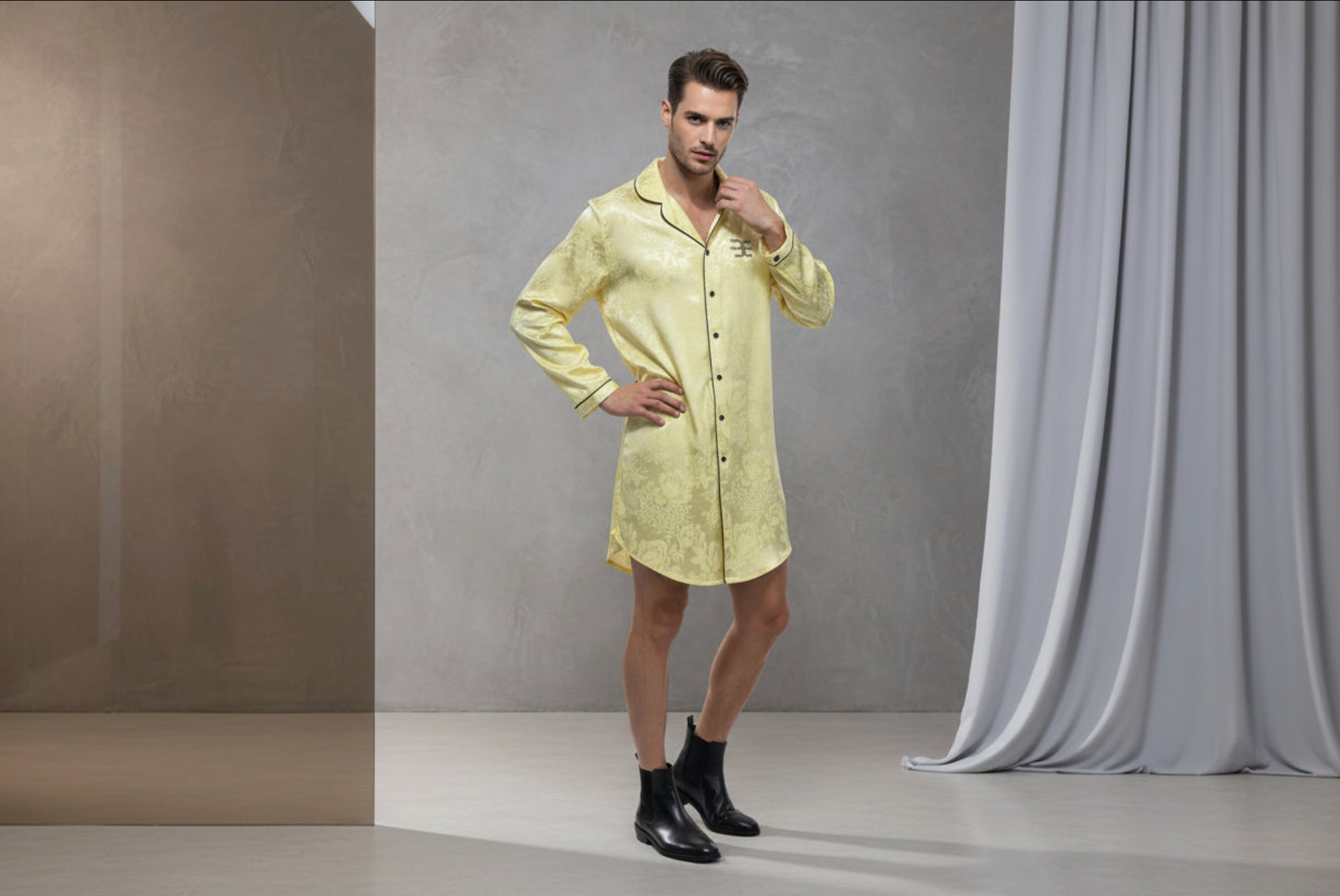 Champagne Yellow Silky Satin Sleep Shirt